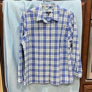 Talbots Petite Long Sleeve Button Down Blue & Green Plaid Shirt Large Petite
